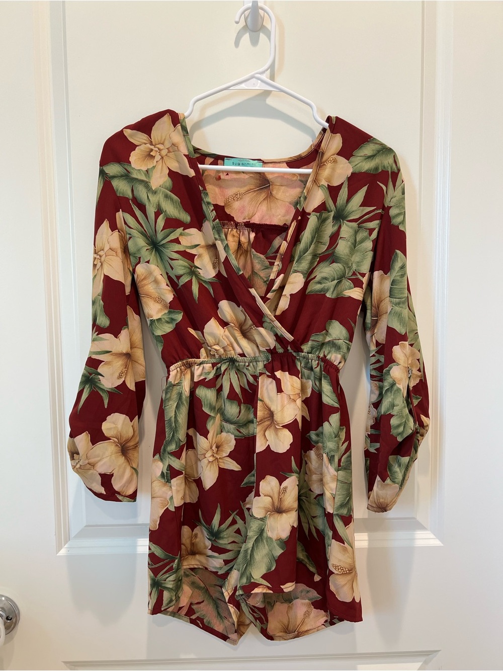 garmin Burgundy Floral Sundress with Cream & Green Accents